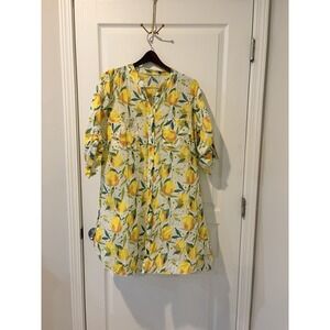 Lemon Print Italian Cotton Dress Large Backyard Bbq Coastal Chic Summer Beach